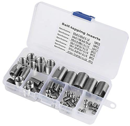 Insert Fileté, 50Pcs Insert Bois, Insert Fileté Bois inox, Inserts d'écrou, M3, M4, M5, M6, M8, M10, M12 Vis auto-taraudeuses, Adaptateur de filetage, insert fileté metal pour filetage hélicoïdal