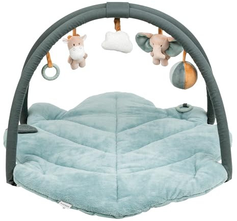 Nattou Krabbeldecke mit Spielbogen, Aus Polyester, Giraffe und Elefant, Ca. 80 x 90 cm, Luna und Axel, Grün / Beige