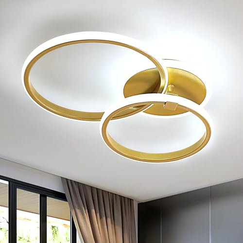 Comely Deckenlampe LED Deckenleuchte Wohnzimmer, 42W 4700LM LED Deckenleuchte Modern, Gold Runde Deckenbeleuchtung für Schlafzimmer Wohnzimmer Küche Diele, Kaltweißes Licht 6500K, 59CM