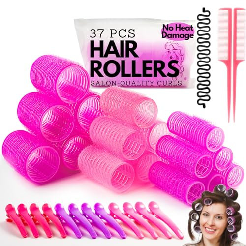 Yes Cart Lockenwickler mit Clips, 18 Rollen für Haarvolumen (48 + 36 + 25 mm), Lockenwickler für kurzes und langes Haar, 12 Clips, 2 Kämme, 1 Zopfvorrichtung, Lockenwickler für Lockenwickler, 37 Stück