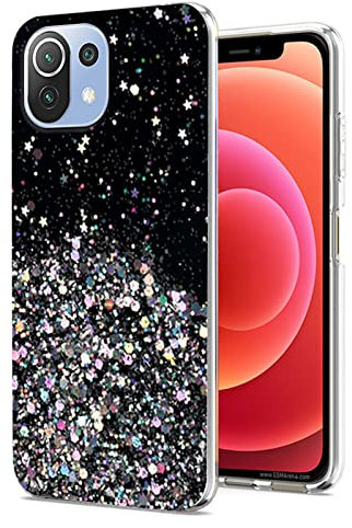 Custodia per Xiaomi Mi 11 Lite 5g Ne Silicone Rosa, Effetto Glitter per Xiaomi 11 Lite Cover Trasparente Brillante Morbida Sottile Case Regalo per Donne (Nero)