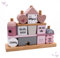 KIDSLINO Jeu d'encastrement maison rose Cadeau de naissance fille Handmade Jouets en bois Personnalisé Label Bébé Tour à empiler avec nom & date de naissance