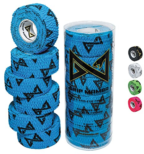GRIP MAMBA Elastic Athletic Finger Tape, 1”Wide w/Premium Adhesive, Protects Hand Thumb Fingers Enhances Grip, Sleeve Blister Wrap for Sports, Golf, Tennis, Basketball, Pickleball (Blue, 3 Rolls)