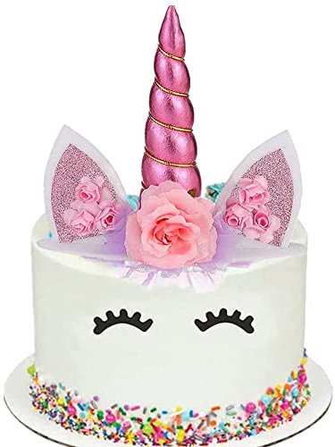 HJHL Unicorn Cake Topper Set, 6 Pieces, Gold, Party Supplies for Birthday, Baby Shower, Wedding, Yellow (Pink)