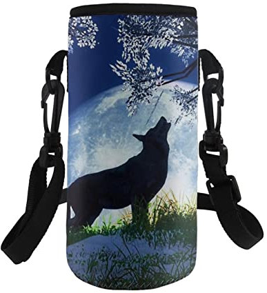 COEQINE Sac de transport pour bouteille d'eau pour enfants et adultes, motif loup floral, sac isotherme portable en néoprène, pour bouteilles en acier inoxydable et en plastique