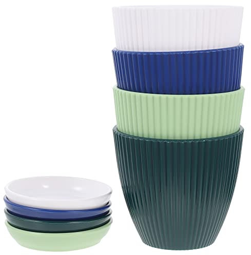 FOMIYES Pot De Fleur Interieur 4Pcs Plante Pot avec Soucoupe Plastique Fleur Fleur Pots De Plantes