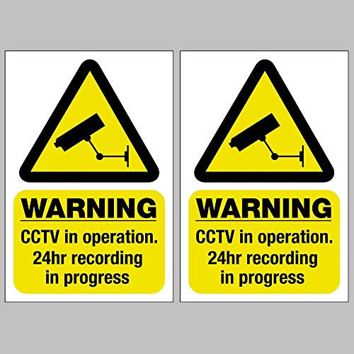 2 x Reverse Window Stickers - CCTV in Operation 24 Hour Recording in Progress -150mm High x 100mm Wide (6 inches H x 4 inches W) Image is Visible Outside Windows