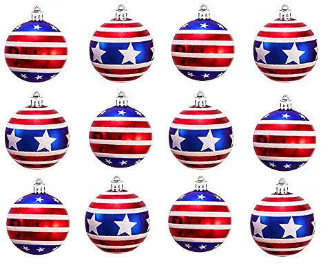 Weihnachtsdekoration 12 Stück patriotische hängende Kugel for Unabhängigkeitstag, 4. Juli, amerikanische Flagge, Weihnachtsbaumkugeln for Veteranentag, Partydekoration, Urlaub, Hochzeit, Baumschmuck H