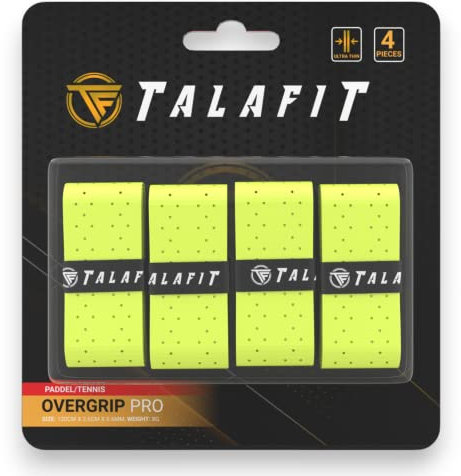 TALAFIT Pack 4 Overgrip Padel - Grip Padel - Padel Griffband Padel - Bohrungen - Overgrip Tennis - Grip Tennis (Gelb)