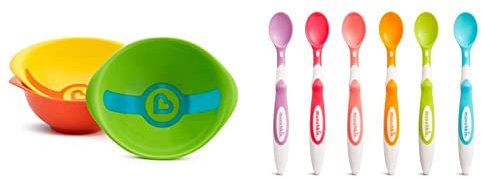 Munchkin White Hot Toddler Bowls, Colour Strip Turns White When Food and Bowl are Too Hot, Pack of 3 & Soft Tip Infant Spoons, Pack of 6