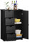 Multigot Bathroom Floor Cabinet, Freestanding Storage Organizer Unit with Adjustable Shelf, 1 Doors & 3/4 Drawers, Wooden Freestanding Cupboard for Entryway Kitchen Living Room(Black, with 4 Drawer)