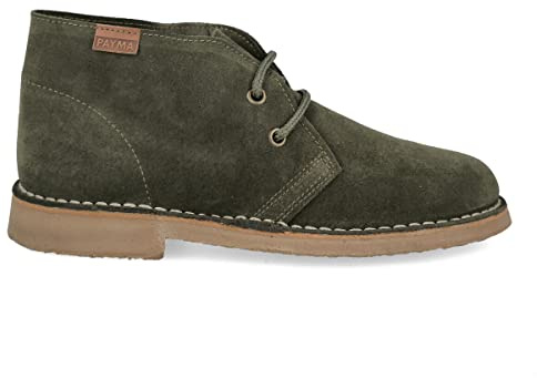 PAYMA - Stivali Stivaletti Safari Deserto in Pelle per Uomo e Donna. Fatto in Spagna. Scarpa Chukka in Crosta di Pelle Sport. Chiusura con Lacci. Suola in Gomma. Colore: Khaki, Taglia: EU 36