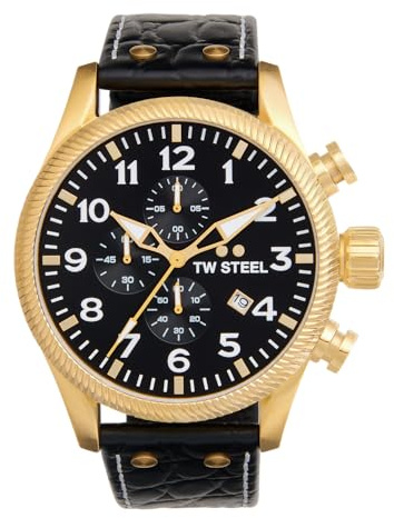 TW Steel Volante Herren 48mm Quarzchronographenuhr mit schwarzem Lederarmband