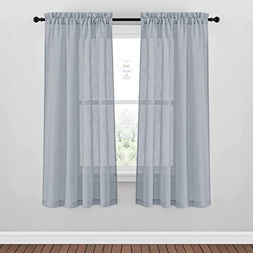 HOME ZEN HOUSEHOLD LINEN COPPIA TENDE BOUCLÈ EFFETTO LINO TINTA UNITA SEMITRASPARENTE CON PASSANTE (60x150 cm, GRIGIO CHIARO)