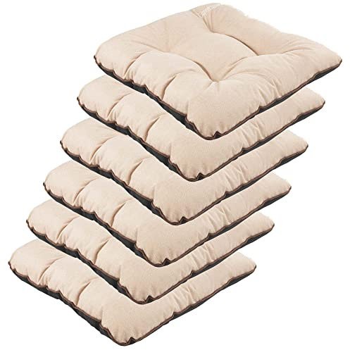 SuperKissen24. Stuhlkissen Outdoor - Sitzkissen für Stühle 6er Set 45x45 cm - Outdoor Kissen Wetterfest mit Füllung - Beige Leinen