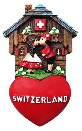Kühlschrankmagnet, Motiv: Schweiz-Liebhaber, Herzform, 3D-Reise-Souvenir, Kühlschrank, Dekoration, magnetischer Aufkleber, handbemalt, Handwerk