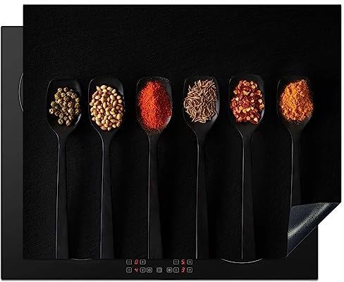 KitchenYeah© Cubre Vitrocerámica - Protector Vitroceramica Induccion 65x52 cm - Tapa Vitroceramica - Protector de Vitroceramica Cuchara - Especias - Negra - Hierbas - Rústico