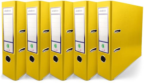 Netuno 5x Akten-Ordner gelb DIN A4 2-Ring-Mechanik Ringorder a4 8cm Kunststoff Ordner a4 breit Büroordner Plastikordner Briefordner din a4 Ringmappe breiter Aktenordner 5er pack