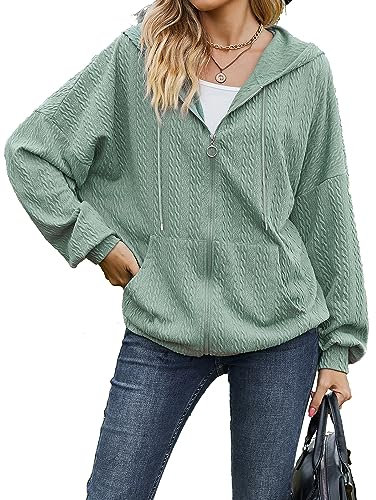 Yeenily Mujer Sudadera con Capucha de Cremallera Completa Mujer Otoño-Invierno Talla Grande Hoodie Sudadera(Verde Oscuro,S)