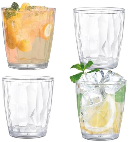 Buumin Plastic Tumblers for Adults - Plastic Drinking Glasses - 4 Pcs Stackable Reusable Plastic Cups - 300ml Acrylic Drinking Glasses - 10oz Outdoor Plastic Cups Unbreakable Picnic Drinkware