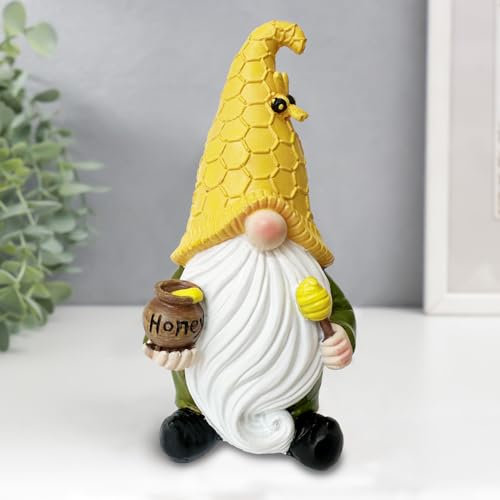 TIANCENTRAL H Bee Gnome Decorations Indoor Home Table Decor Cute Bee Gnome Figurines Gifts 7.5'' Resin Autumn Bee Gnome Figurine Holding Honey Jar Outdoor Decoration