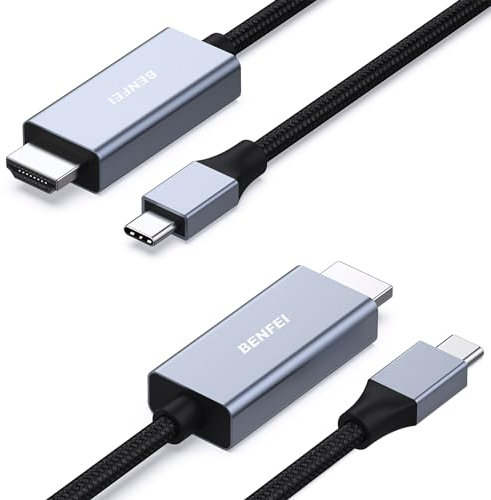 BENFEI 2 Pack USB C to HDMI 1.8 Meter Cable [4K@60Hz, Aluminum Shell, Nylon Braided], Thunderbolt 3/4 Compatible with iPhone 15 Pro/Max, MacBook Pro/Air 2023, iPad Pro