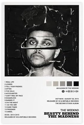 The Weeknd Leinwandposter Beauty Behind The Madness von The Weeknd, Leinwand-Poster, Wandkunst, Dekor, Bild, Gemälde für Wohnzimmer, Schlafzimmer, Dekoration, ungerahmt, 30 x 45 cm