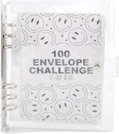 100 Envelope Challenge Binder, Umschläge Challenge Binder, Lustiger Budgetordner zum Sparen von €5,050 mit Geldumschlägen, Spar Challenge für Budget Planer (Lächeln)