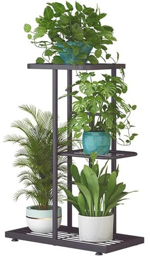 Flower Shelf Metal, Wrought Iron Plant Door, 3 -Storey Metal Support for Flower Pots, Etagere Outdoor Plant Ideal for House Balcony Garden Garden,Black