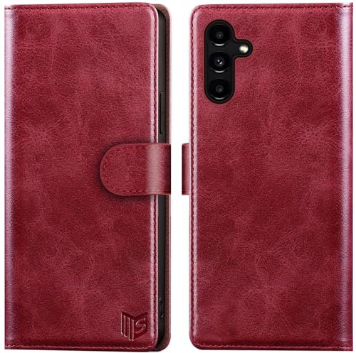 SUANPOT for Samsung Galaxy A15 5G case with [Credit Card Holder][RFID Blocking],PU Leather Flip Book Protective Cover Women Men for Samsung A15 Phone case Red