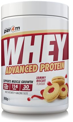 Per4m Whey Protein, Molkenprotein mit vollem Aminosäureprofil, unterstützt Muskelaufbau & Regeneration, reich an essentiellen Aminosäuren, für Sportler nach dem Training – Marmeladenkeks – 900g