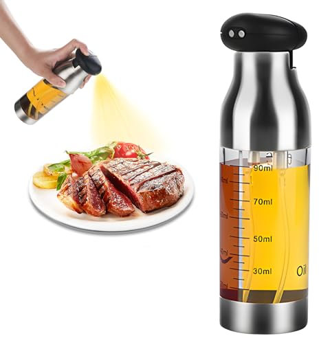 GEEKHOM Oil Spray Bottle, 200ml Stainless Steel Leakproof Oil Dispenser Vinegar Bottle Portable Olive Oil Sprayer for Kitchen Air Fryer Cooking Salad BBQ Baking Roasting