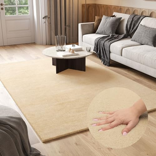 TAPISO Cuddle Teppich Hochflor Langflor Beige Shaggy Einfarbig rutschfest Waschbar Wohnzimmer Schlafzimmer Kinderzimmer ÖKOTEX 160 x 220 cm