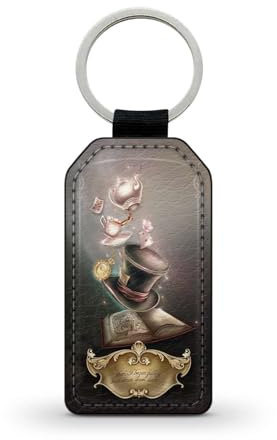 Porte-clé noir en simili cuir Alice au Pays des Merveilles Wonderland cheshire Ref 17