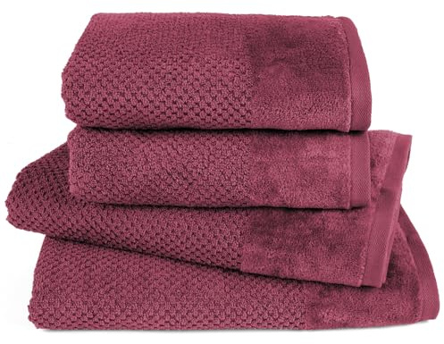 Pure Label Handtuch Set 4tlg 2xDusch 2xHand Beere | 100% Baumwolle, weich & saugstark - Waschbar bis 60∘C, trocknergeeignet