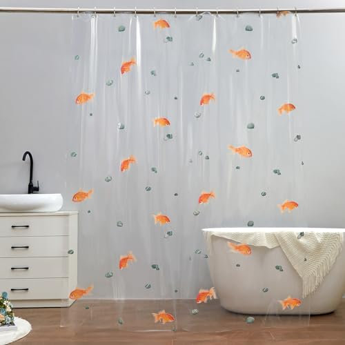 TZTZBO Goldfish Duschvorhang, transparent, 198,1 x 182,9 cm (B x L), wasserdicht, leicht, Fisch-Duschvorhang, PEVA, lange Bademode, Duschvorhänge mit 12 Ösen, für Badewanne, Bad, Badezimmer