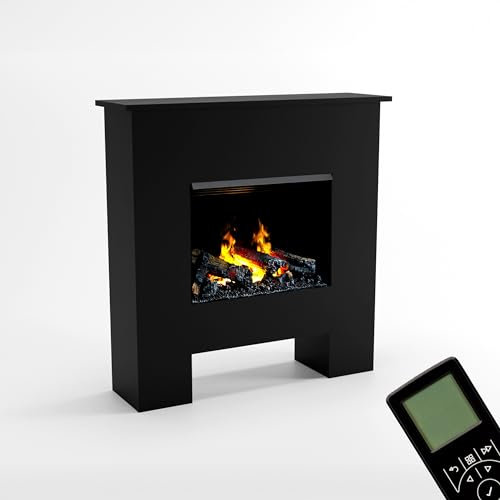 GLOW FIRE Wasserdampf Kamin Poseidon (Standkamin) - Elektrokamin mit Heizung und Kaminfeuer - Kaminkonsole aus Holz mit patentiertem Opti-myst-LED Kamineinsatz, 103x105x29 cm - Schwarz