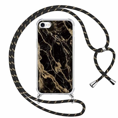 Foonary Transparente Coque pour Apple iPhone 8/7/SE 2020/SE 2022 avec Cordon de Collier, Aesthetic Étui Housse Réglable Lanyard Corde, Silicone PC Antichoc Case pour iPhone 7 8 SE 2020 4,7, Marbre