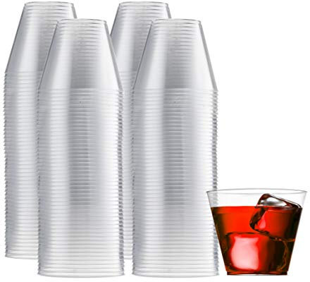 Munfix 100 Clear Plastic Cups 9 Oz Old Fashioned Tumblers Fancy Disposable Wedding Party Cups Recyclable and BPA-Free