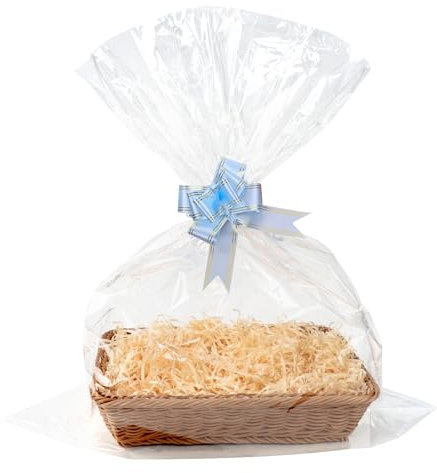 NIXRET Geschenkkorb Leer Set, KöRbe FüR Geschenke, Mit Zugschleifen Und Transparenten Geschenktü FüR Geschenkkorb, Körbchen aus Polypropylen, Brotkästen, Für Urlaub und Geschenke (30 x 20CM)