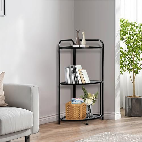 HYGRAD BUILT TO SURVIVE Black Metal Kitchen Storage Rack Cabinet 3, 4 & 5 Tier, Adjustable Shelves, Foldable & Collapsible, Space Saving Corner Design (3 Tier)