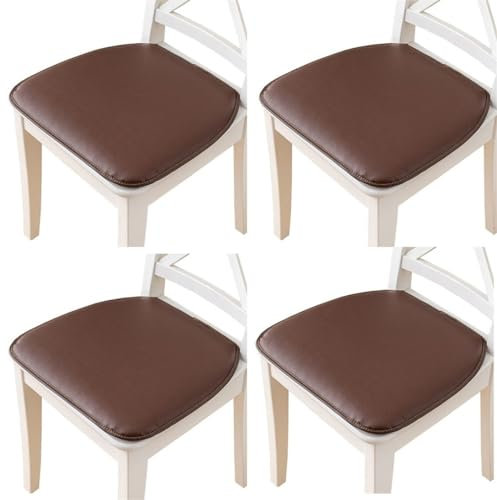 (Set aus 1/2/4/6) Esszimmer-/Küchenpolster, Esszimmerkissen mit Bändern, 40 x 43 cm großes wasserdichtes Bürokissen aus PU-Leder, rutschfest, langlebig und pflegeleicht (Farbe: Braun, Größe: