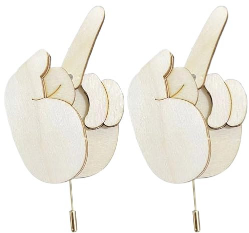 Lustige Stifte, Lampennadel 2 Packs Mittelfinger Stifte DIY Finger Brosche Pins Kit mit Zugmechanismus lustige Stifte Holz Rucksäcke Abzeichen für Kleidung, Jacke, T-Shirts, Rock, Hüte, Tasche