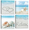 HPNIUB Moderne Wandkunst Badezimmer Bilder Strand-Dekor-Bild Strand Meer Set aus 4 Bildern (40 x 40 cm) maritime deko badezimmer, Seestern Deko und Strandmotiven Maritime Bilder