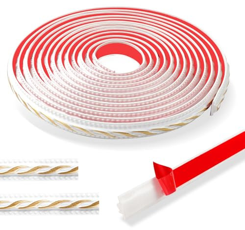 600cm Stuckleisten Wand Vintage Muster 3d-Flexibel Wandleisten Selbstklebend,Wasserdicht Zierleisten Selbstklebend,Wandleiste Selbstklebend Ideal FüR TüR,Heimdekoration(2cm-Weiß mit Gold）