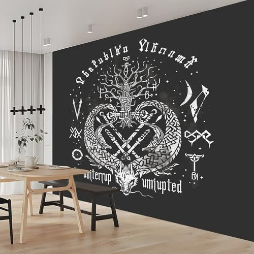 Art Fototapete Wikinger-Runen 350x256 cm Vlies Tapeten 3D Effekt Moderne Wandtapete Wohnzimmer Schlafzimmer Wandbilder Wand