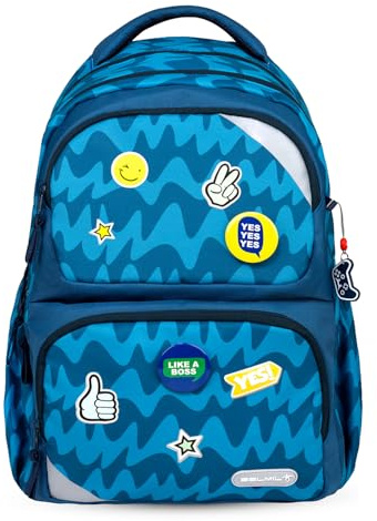 Belmil Maxi Pack ergonomischer Schulrucksack für Kinder mit Brustgurt und Patches Schultasche Schulranzen Jungen (338-37 Play)