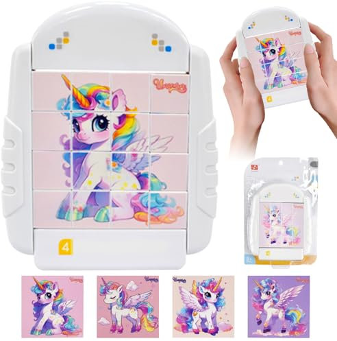 Drehbares Puzzle 16 Teile Drehbares 3D Puzzle Flugzeug Beschaftigung Kinder 3 Jahre Reisespiele Kinder Geschenk für 2 3 4 Jahre Jungen Mädchen(Einhorn)