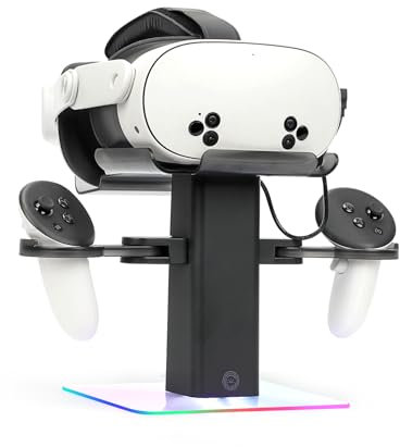 CBDYWVR VR Stand Accessories for Meta/Oculus Quest 3S Headset,Headset Display Holder and Controller Mount Station,Stable Bracket Storage, with More Stable and Heavy Base (Black)
