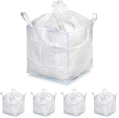 Hypafol PP Big Bag I 5er Pack Schwerlastsäcke mit Schürze & Kordel I 90x90x90 cm, 1000 kg Traglast I Big Pack Gartenabfallsack stabil mit 4 Schlaufen I Big Bag Holz, Bauschutt, Gartenabfall